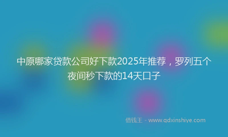 中原哪家贷款公司好下款2025年推荐，罗列五个夜间秒下款的14天口子