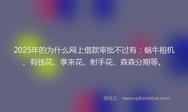 2025年的为什么网上借款审批不过有：蜗牛租机、有钱花、享来花、射手花、森森分期等。