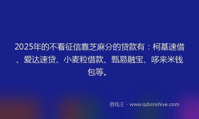 2025年的不看征信靠芝麻分的贷款有：柯基速借、爱达速贷、小麦粒借款、甄易融宝、哆来米钱包等。