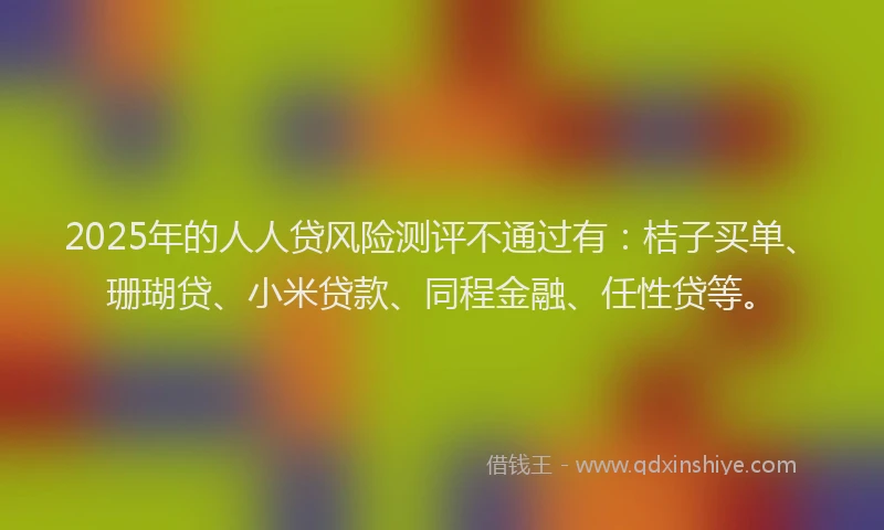 2025年的人人贷风险测评不通过有：桔子买单、珊瑚贷、小米贷款、同程金融、任性贷等。