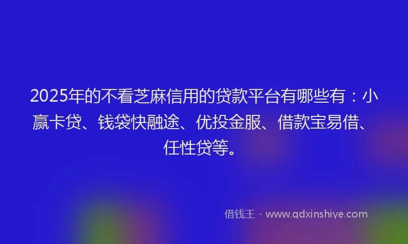 2025年的不看芝麻信用的贷款平台有哪些有：小赢卡贷、钱袋快融途、优投金服、借款宝易借、任性贷等。