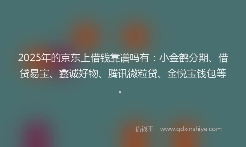2025年的京东上借钱靠谱吗有：小金鹤分期、借贷易宝、鑫诚好物、腾讯微粒贷、金悦宝钱包等。