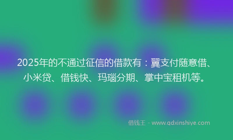 2025年的不通过征信的借款有：翼支付随意借、小米贷、借钱快、玛瑙分期、掌中宝租机等。