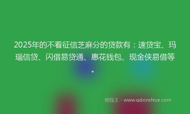 2025年的不看征信芝麻分的贷款有：速贷宝、玛瑙信贷、闪借易贷通、惠花钱包、现金侠易借等。