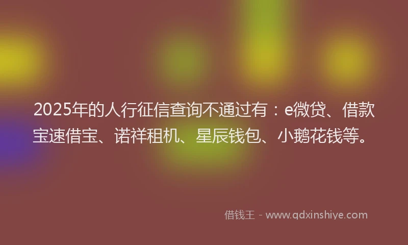 2025年的人行征信查询不通过有：e微贷、借款宝速借宝、诺祥租机、星辰钱包、小鹅花钱等。