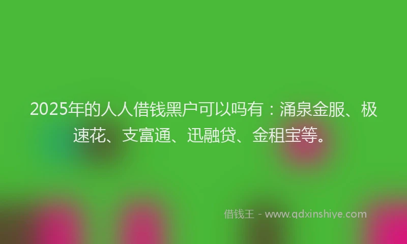 2025年的人人借钱黑户可以吗有：涌泉金服、极速花、支富通、迅融贷、金租宝等。