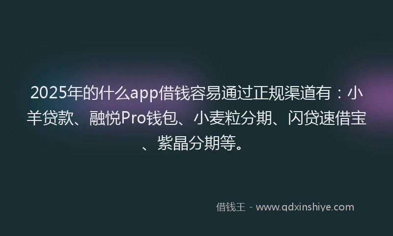 2025年的什么app借钱容易通过正规渠道有：小羊贷款、融悦Pro钱包、小麦粒分期、闪贷速借宝、紫晶分期等。