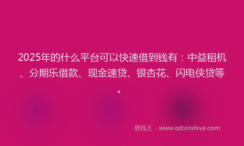 2025年的什么平台可以快速借到钱有：中益租机、分期乐借款、现金速贷、银杏花、闪电侠贷等。