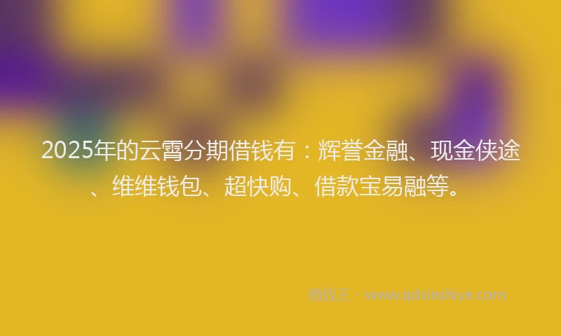 2025年的云霄分期借钱有：辉誉金融、现金侠途、维维钱包、超快购、借款宝易融等。