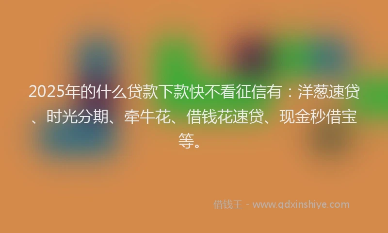 2025年的什么贷款下款快不看征信有：洋葱速贷、时光分期、牵牛花、借钱花速贷、现金秒借宝等。