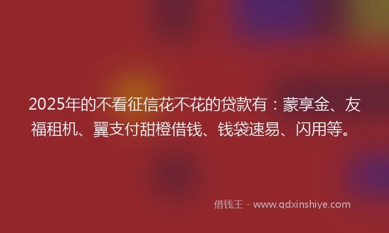 2025年的不看征信花不花的贷款有：蒙享金、友福租机、翼支付甜橙借钱、钱袋速易、闪用等。