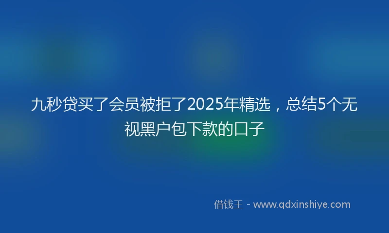 九秒贷买了会员被拒了2025年精选，总结5个无视黑户包下款的口子