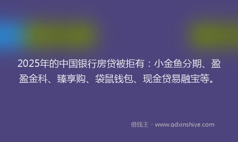 2025年的中国银行房贷被拒有：小金鱼分期、盈盈金科、臻享购、袋鼠钱包、现金贷易融宝等。
