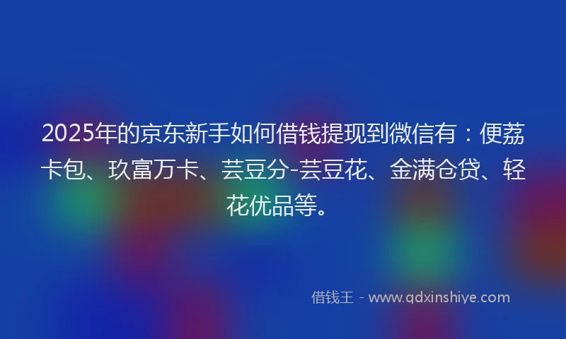2025年的京东新手如何借钱提现到微信有：便荔卡包、玖富万卡、芸豆分-芸豆花、金满仓贷、轻花优品等。