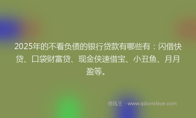 2025年的不看负债的银行贷款有哪些有：闪借快贷、口袋财富贷、现金侠速借宝、小丑鱼、月月盈等。