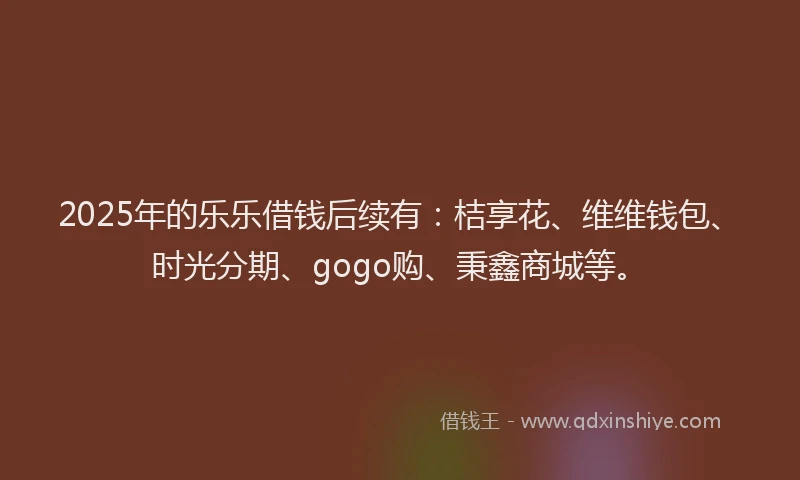 2025年的乐乐借钱后续有：桔享花、维维钱包、时光分期、gogo购、秉鑫商城等。