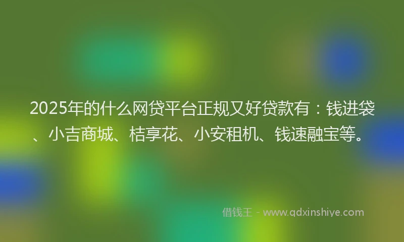2025年的什么网贷平台正规又好贷款有：钱进袋、小吉商城、桔享花、小安租机、钱速融宝等。