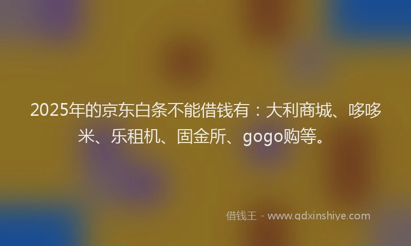 2025年的京东白条不能借钱有：大利商城、哆哆米、乐租机、固金所、gogo购等。