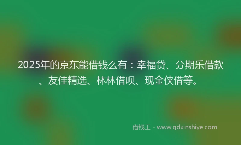 2025年的京东能借钱么有：幸福贷、分期乐借款、友佳精选、林林借呗、现金侠借等。