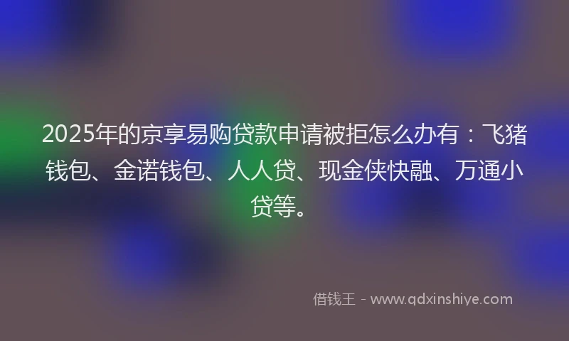 2025年的京享易购贷款申请被拒怎么办有：飞猪钱包、金诺钱包、人人贷、现金侠快融、万通小贷等。