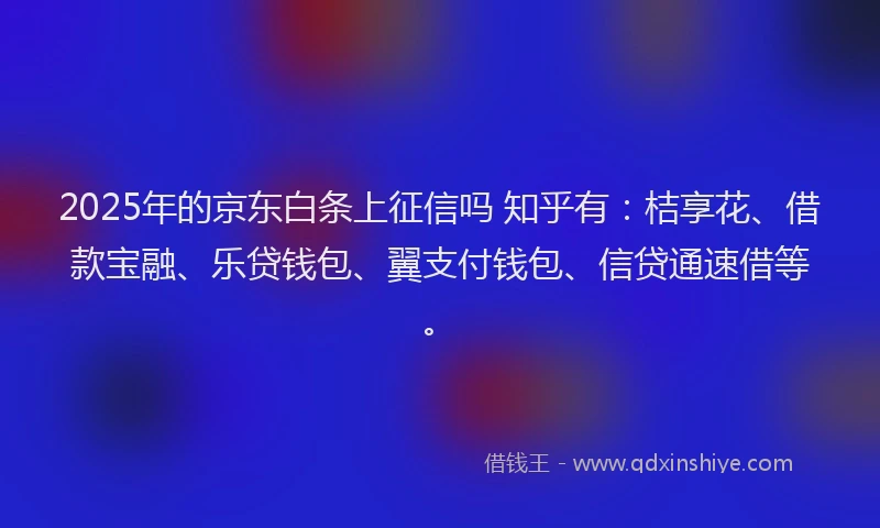 2025年的京东白条上征信吗 知乎有：桔享花、借款宝融、乐贷钱包、翼支付钱包、信贷通速借等。