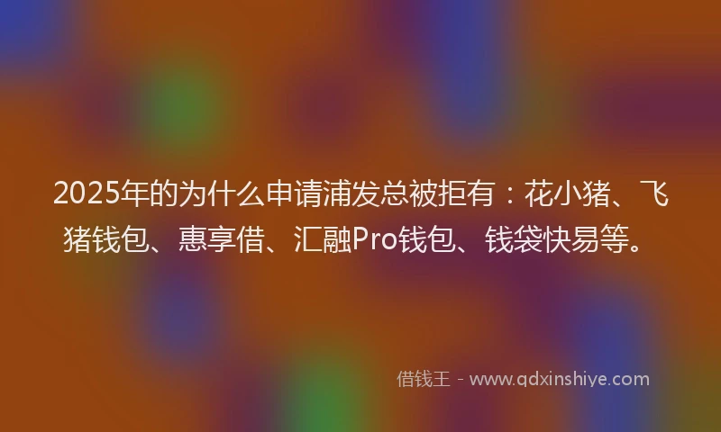 2025年的为什么申请浦发总被拒有：花小猪、飞猪钱包、惠享借、汇融Pro钱包、钱袋快易等。