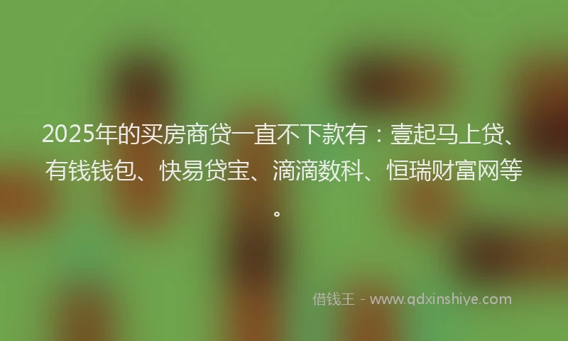 2025年的买房商贷一直不下款有：壹起马上贷、有钱钱包、快易贷宝、滴滴数科、恒瑞财富网等。