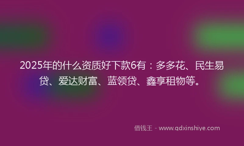 2025年的什么资质好下款6有：多多花、民生易贷、爱达财富、蓝领贷、鑫享租物等。