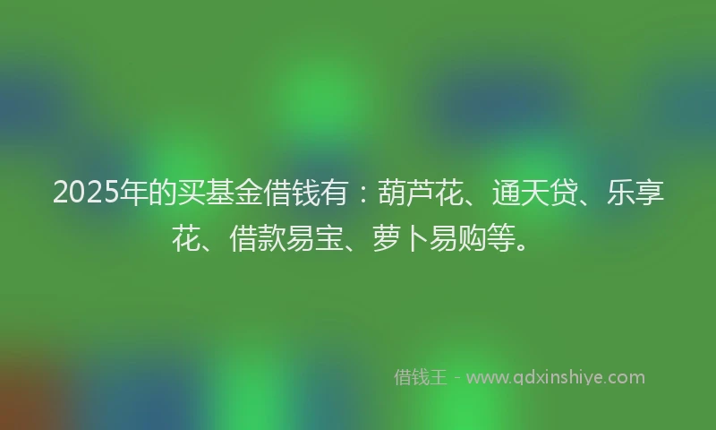 2025年的买基金借钱有：葫芦花、通天贷、乐享花、借款易宝、萝卜易购等。