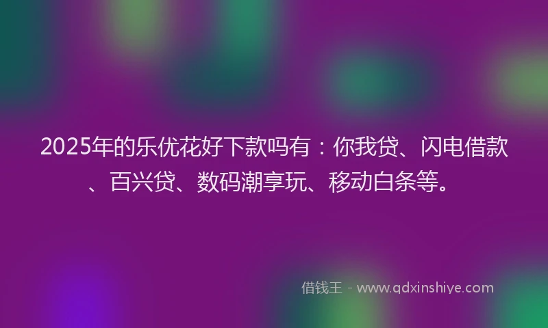 2025年的乐优花好下款吗有：你我贷、闪电借款、百兴贷、数码潮享玩、移动白条等。