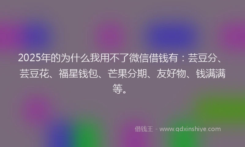 2025年的为什么我用不了微信借钱有：芸豆分、芸豆花、福星钱包、芒果分期、友好物、钱满满等。