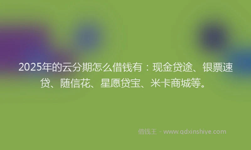 2025年的云分期怎么借钱有：现金贷途、银票速贷、随信花、星愿贷宝、米卡商城等。