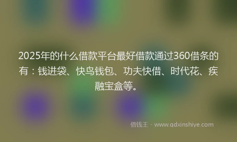 2025年的什么借款平台最好借款通过360借条的有：钱进袋、快鸟钱包、功夫快借、时代花、疾融宝盒等。