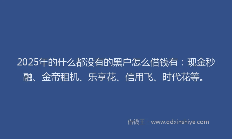 2025年的什么都没有的黑户怎么借钱有：现金秒融、金帝租机、乐享花、信用飞、时代花等。