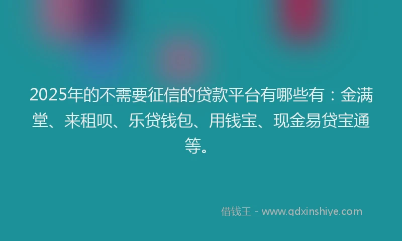2025年的不需要征信的贷款平台有哪些有：金满堂、来租呗、乐贷钱包、用钱宝、现金易贷宝通等。