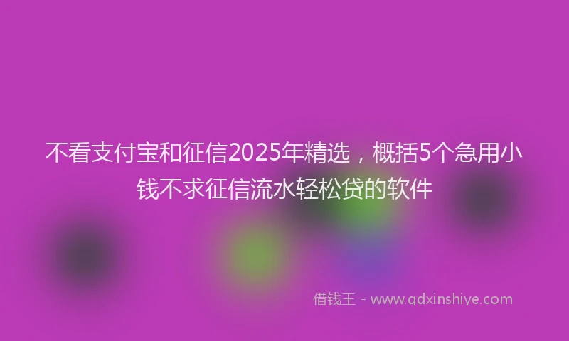 不看支付宝和征信2025年精选，概括5个急用小钱不求征信流水轻松贷的软件