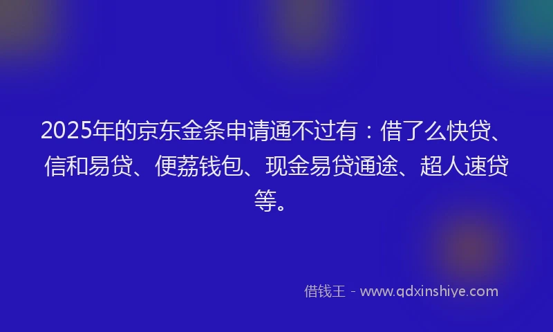 2025年的京东金条申请通不过有：借了么快贷、信和易贷、便荔钱包、现金易贷通途、超人速贷等。