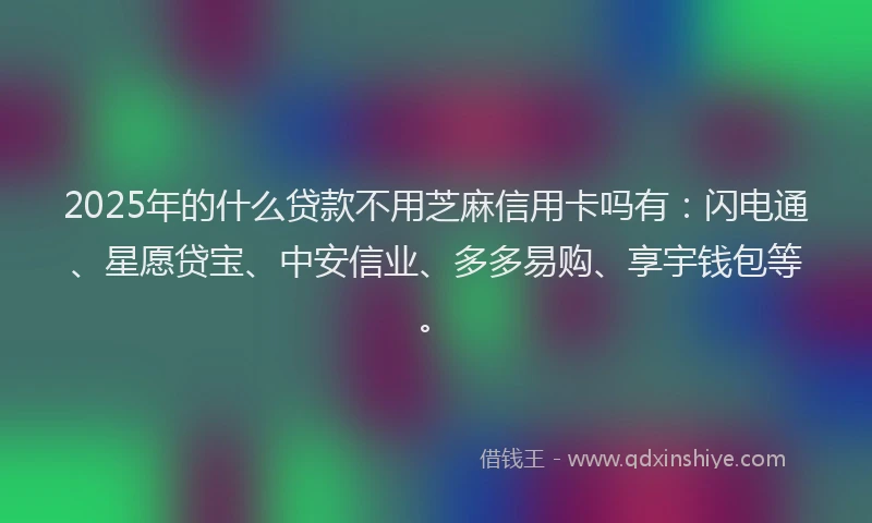 2025年的什么贷款不用芝麻信用卡吗有：闪电通、星愿贷宝、中安信业、多多易购、享宇钱包等。