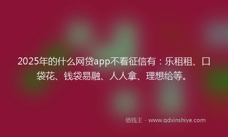 2025年的什么网贷app不看征信有：乐租租、口袋花、钱袋易融、人人拿、理想给等。