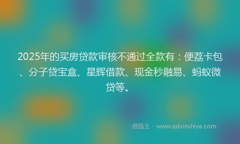 2025年的买房贷款审核不通过全款有：便荔卡包、分子贷宝盒、星辉借款、现金秒融易、蚂蚁微贷等。