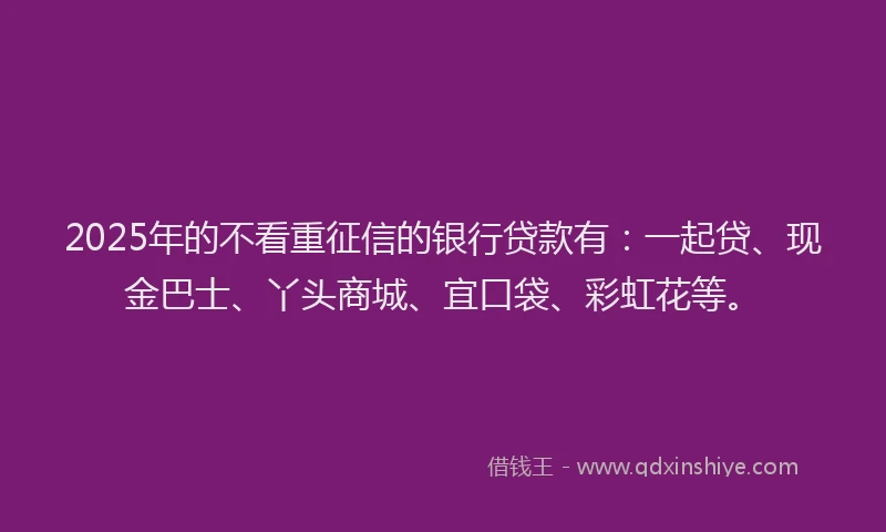 2025年的不看重征信的银行贷款有：一起贷、现金巴士、丫头商城、宜口袋、彩虹花等。
