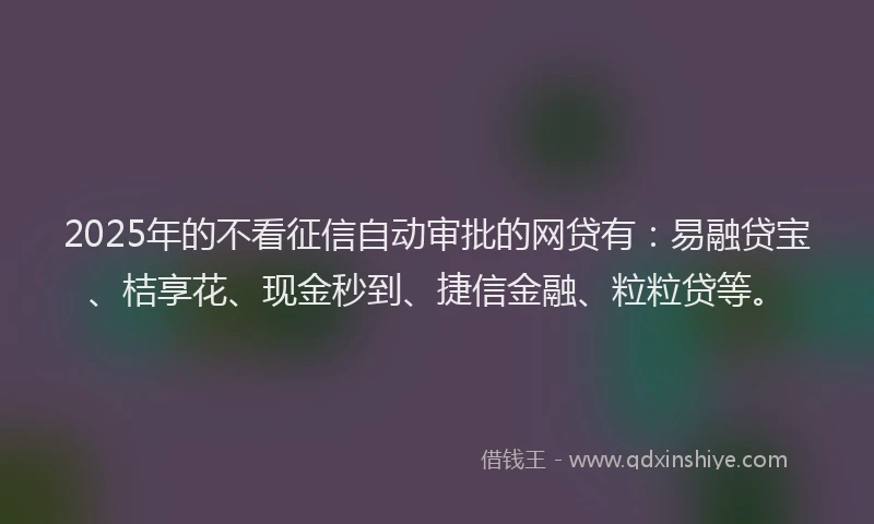 2025年的不看征信自动审批的网贷有：易融贷宝、桔享花、现金秒到、捷信金融、粒粒贷等。