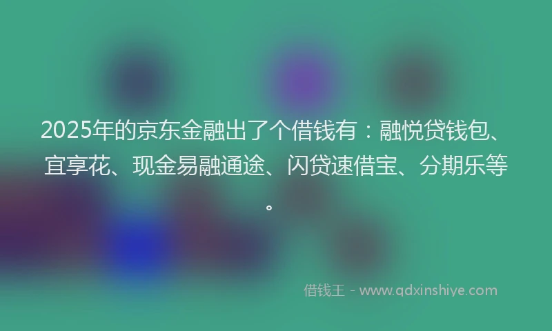 2025年的京东金融出了个借钱有：融悦贷钱包、宜享花、现金易融通途、闪贷速借宝、分期乐等。