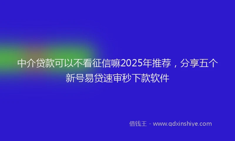 中介贷款可以不看征信嘛2025年推荐，分享五个新号易贷速审秒下款软件