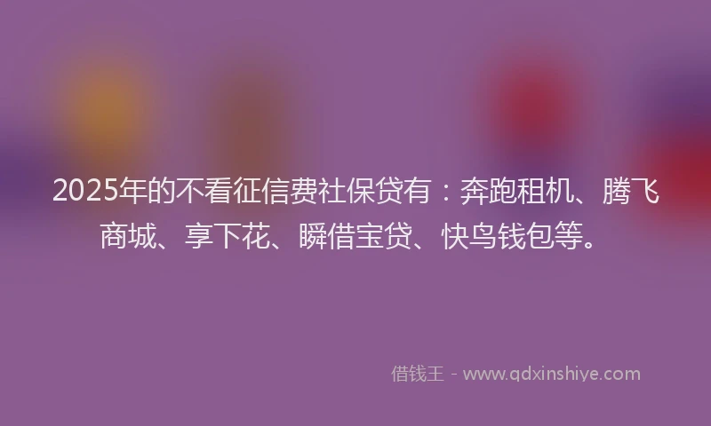 2025年的不看征信费社保贷有：奔跑租机、腾飞商城、享下花、瞬借宝贷、快鸟钱包等。
