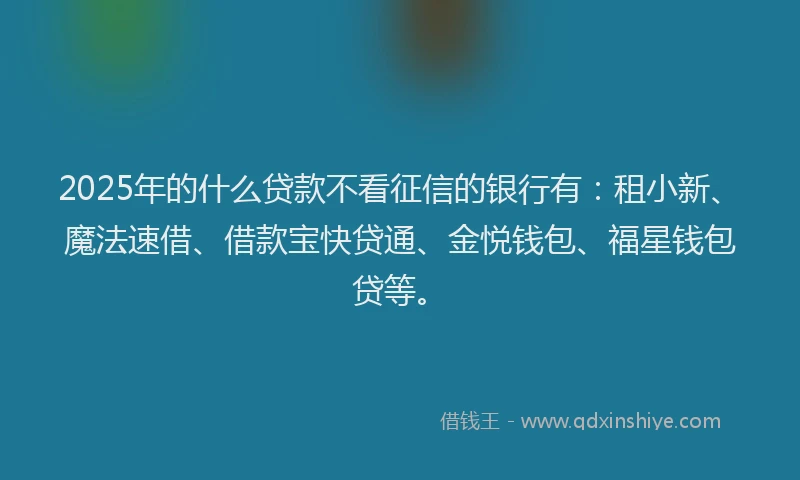 2025年的什么贷款不看征信的银行有：租小新、魔法速借、借款宝快贷通、金悦钱包、福星钱包贷等。