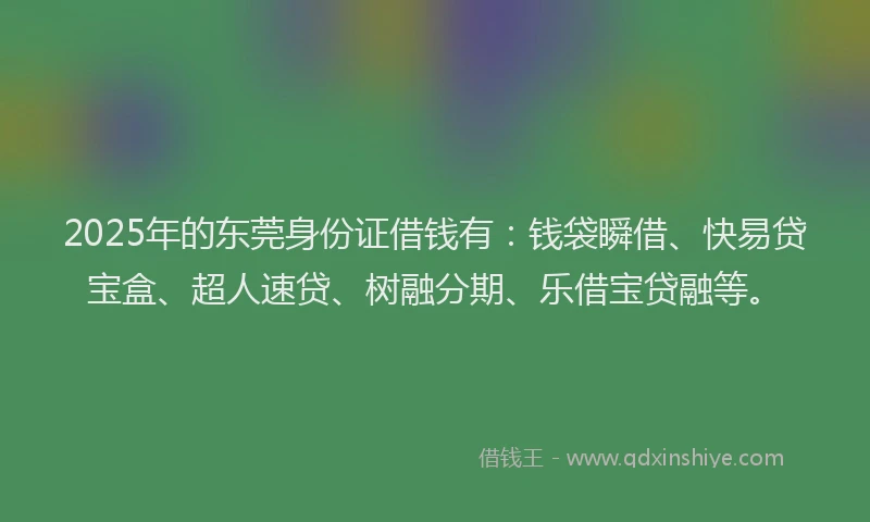 2025年的东莞身份证借钱有：钱袋瞬借、快易贷宝盒、超人速贷、树融分期、乐借宝贷融等。