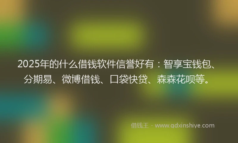 2025年的什么借钱软件信誉好有：智享宝钱包、分期易、微博借钱、口袋快贷、森森花呗等。