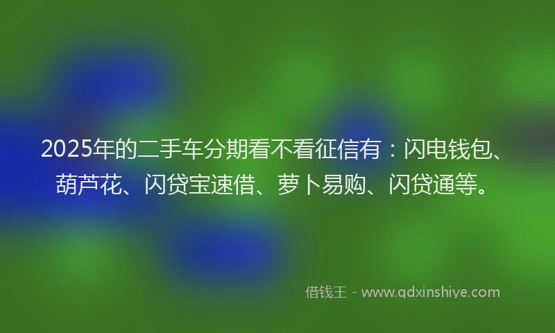 2025年的二手车分期看不看征信有：闪电钱包、葫芦花、闪贷宝速借、萝卜易购、闪贷通等。
