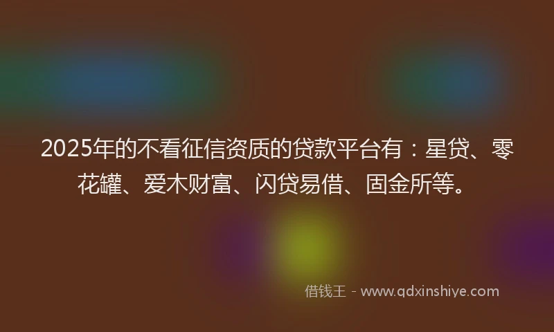 2025年的不看征信资质的贷款平台有：星贷、零花罐、爱木财富、闪贷易借、固金所等。
